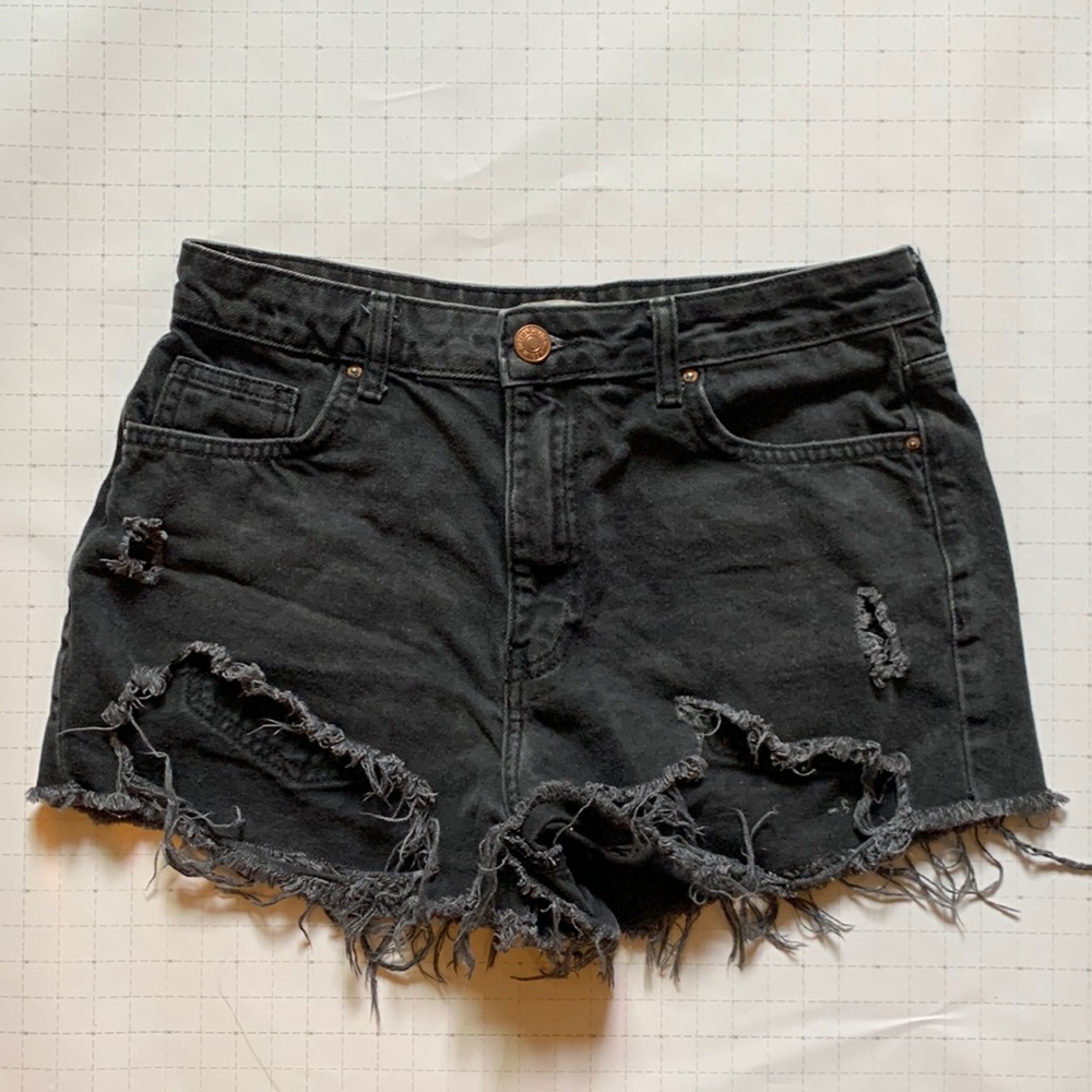 Extremely Ripped Black Jean Shorts